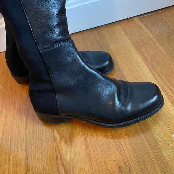 Stuart Weitzman 5050 Black Leather Elastic Back Round Toe Tall Boots EU35.5 US5 - Picture 3 of 14